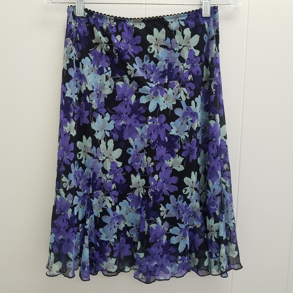 Connected Apparel Petite Floral Godet Skirt